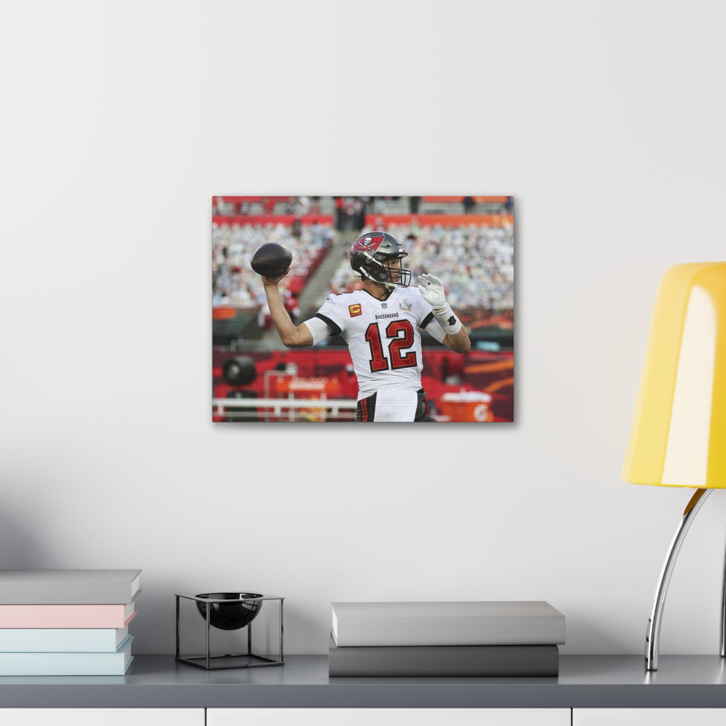 Tom Brady Throwing A Football With The Tampa Bay Buccaneers 12 Jersey Canvas Wall Art