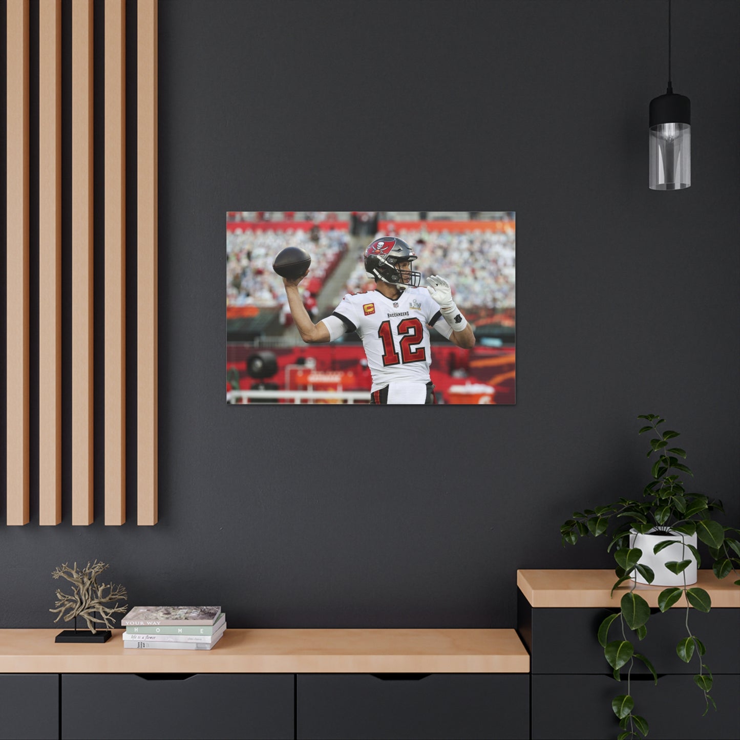 Tom Brady Throwing A Football With The Tampa Bay Buccaneers 12 Jersey Canvas Wall Art