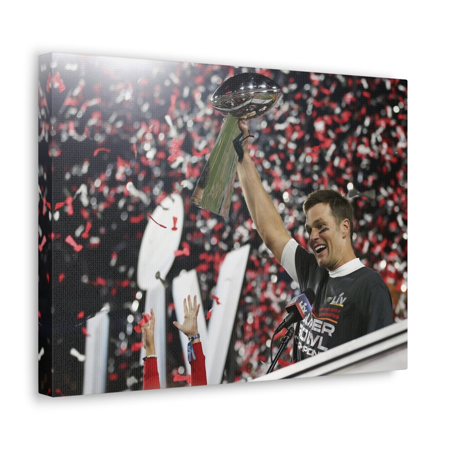 Tom Brady Lifts The Vince Lombardi Trophy With The Tampa Bay Buccaneers After Winning Super Bowl Canvas Wall Art